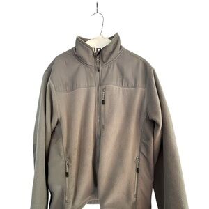 Men's Lg Gray/Brown Fleece Jacket. Thick, soft, polyester fleece. Gd Cndtn.